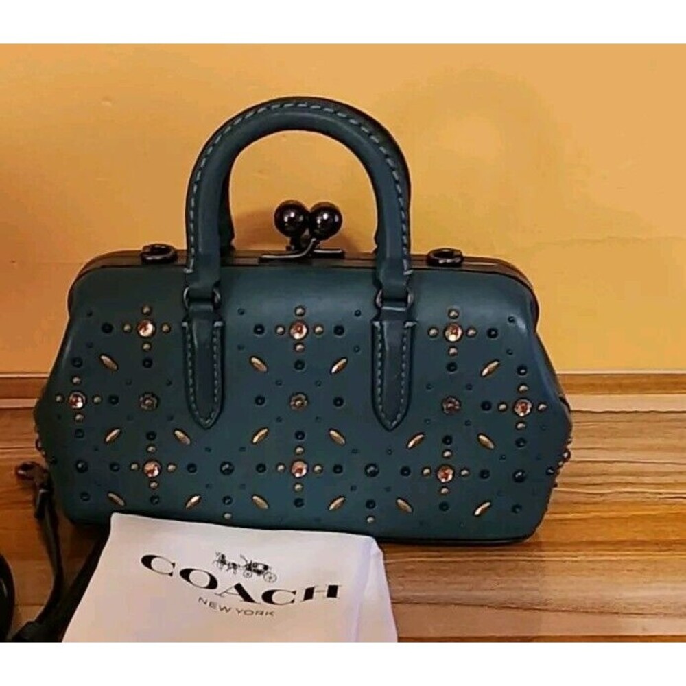 Coach 1941 Rivets Kisslock Satchel Green -limited Edition - Picture 5 of 10